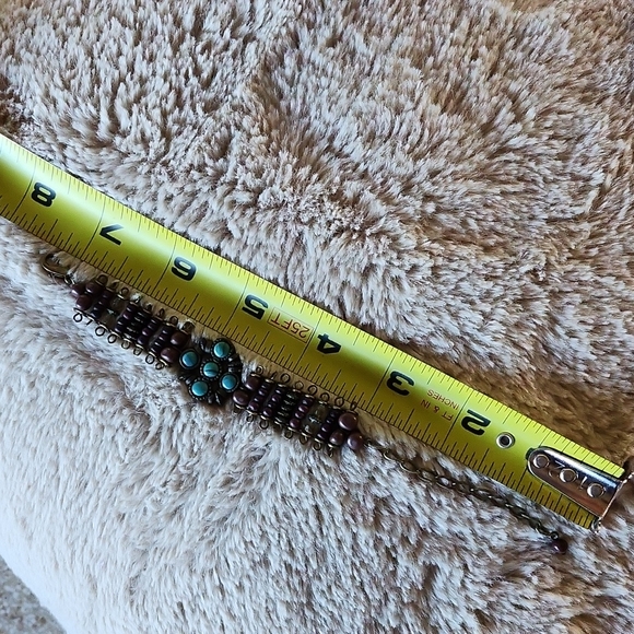 Beaded Brass Turquoise Chain Bracelet - Picture 3 of 9